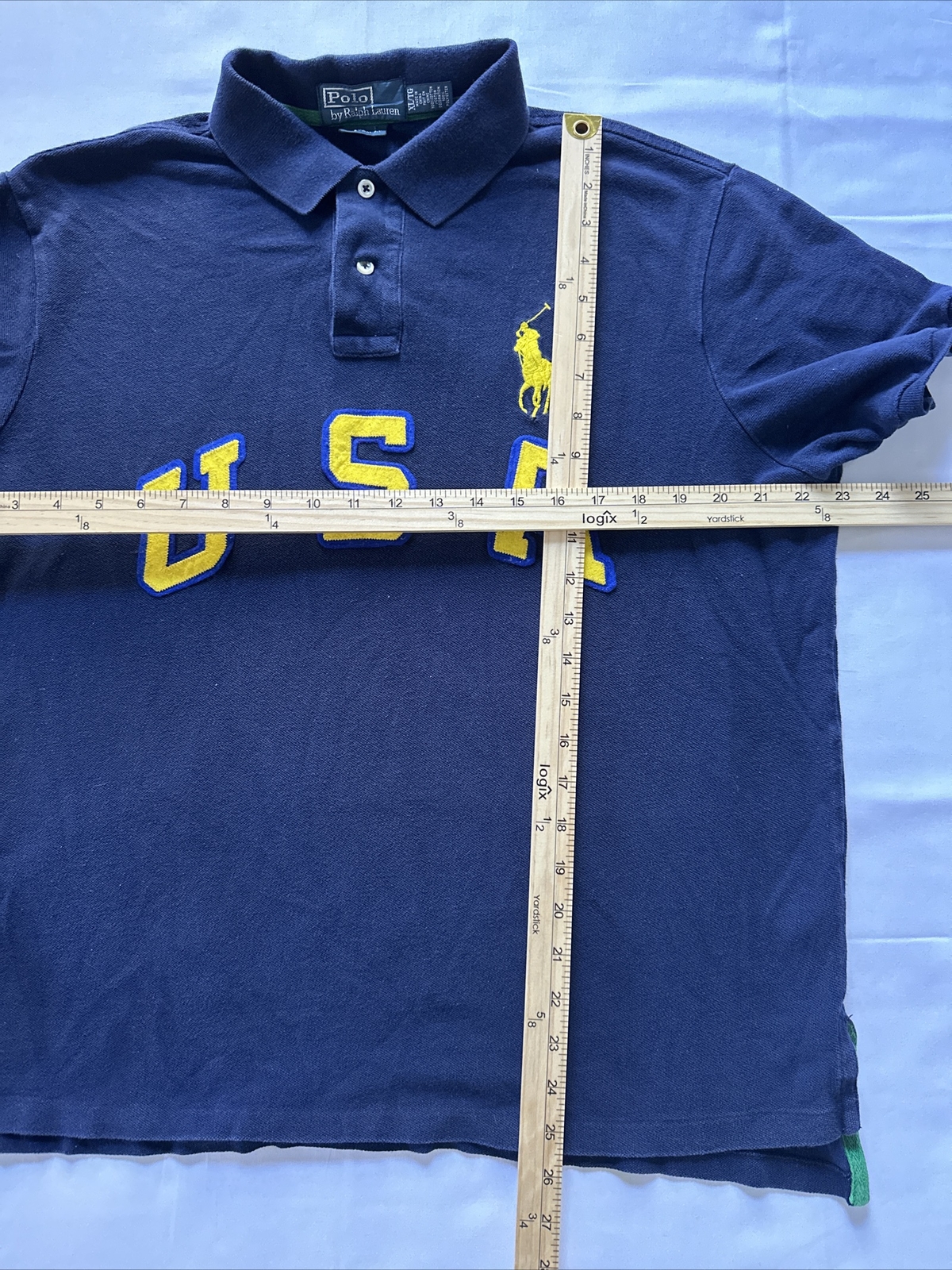 Polo by Ralph Lauren Camicia Uomo XL Navy Maniche Corta Rugby #3 USA Large Pony