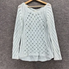 Max Studio Sweater Pullover Women M Medium Blue Geometric Knit Wool V-Neck