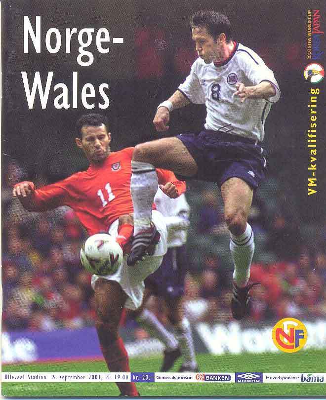 NORWAY v WALES WORLD CUP QUALIFIER Sep 2001 FOOTBALL PROGRAMME