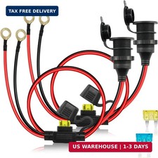 2Pack 14AWG 1.6ft/50cm 12V/24V Fixed Thread Cigarette Lighter Socket Extension C