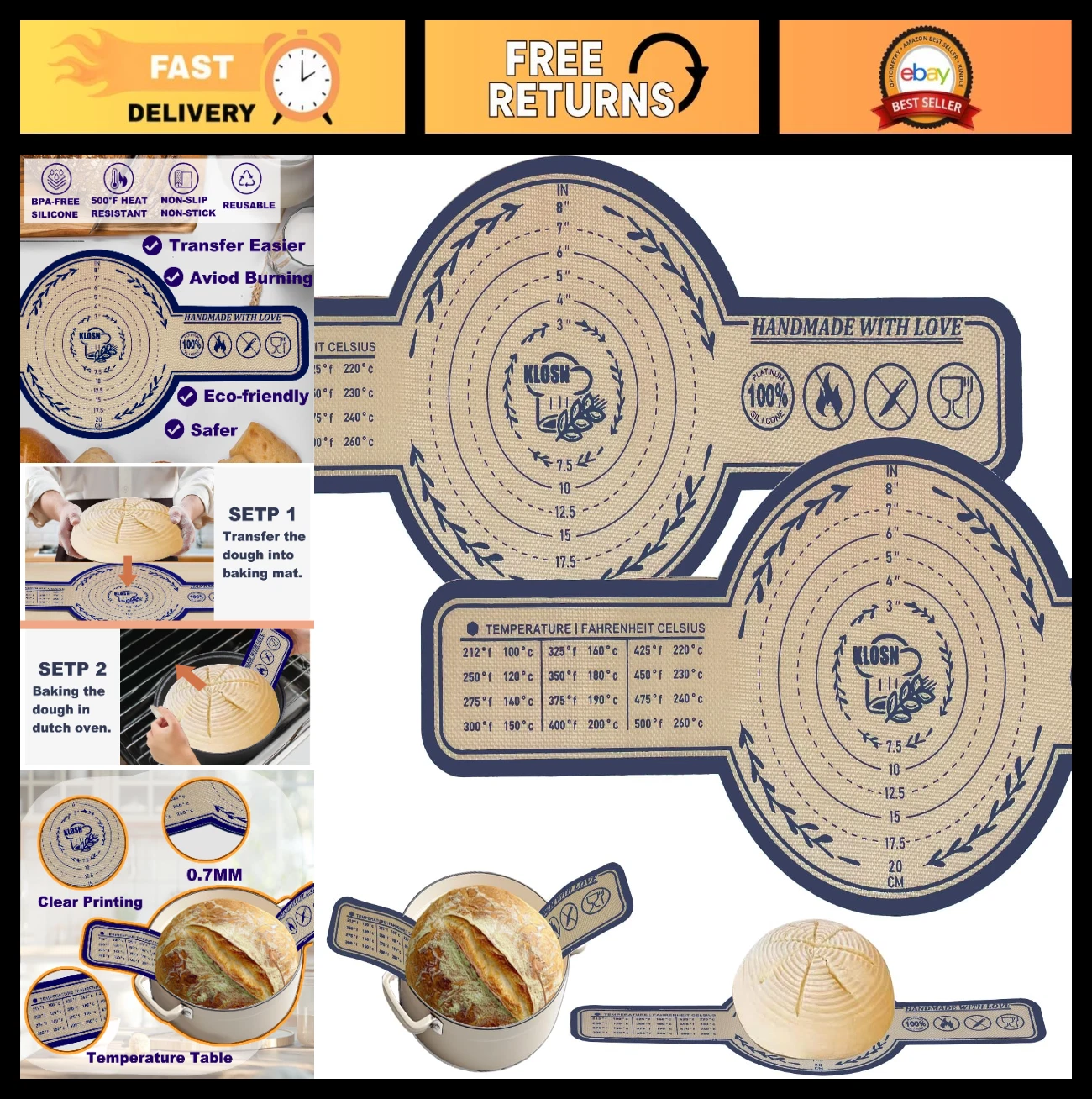 Large Silicone Bread Sling for Dutch Oven, 2 Pack - Non-Stick, Heat Resistant So