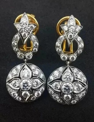 1.80Ct Round Cut Lab Created Diamond Drop Dangle Earrings 14K Yellow Gold Plated