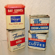 4 latas de especias publicitarias de metal vintage hojas de laurel de salvia crema de dientes de sarro