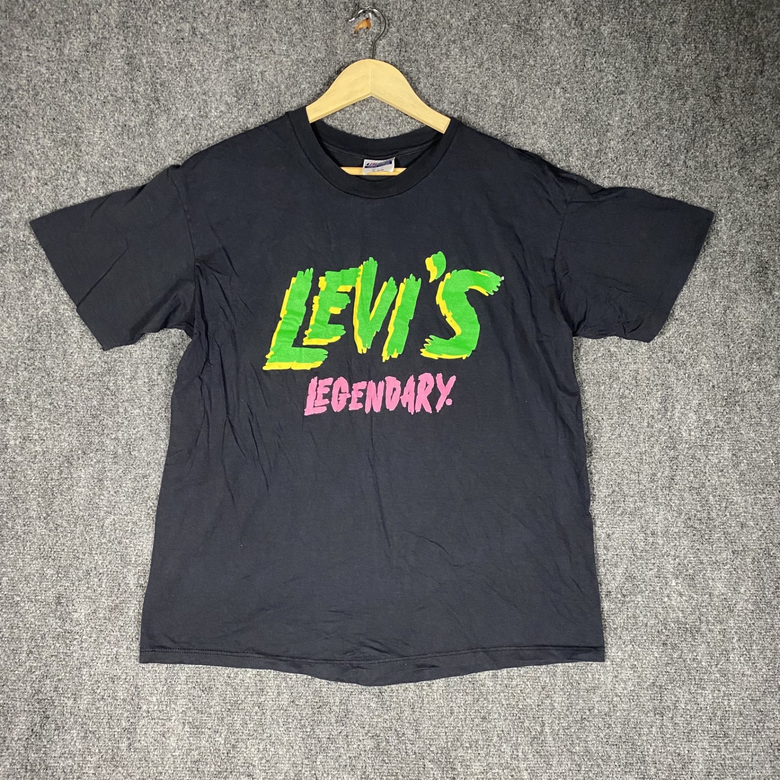 S Xl Black Short Sleeve Cotton 80s Hanes Rock