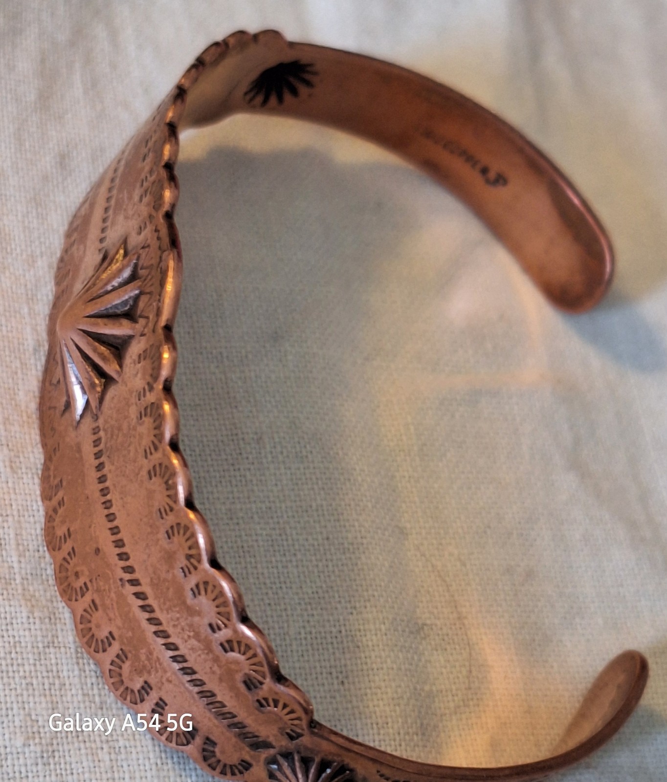 Signed Native American solid copper cuff bracelet - image 6