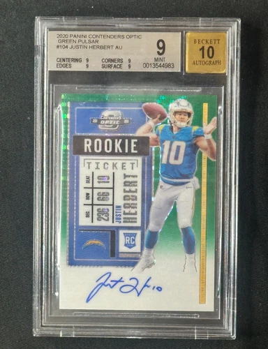 JUSTIN HERBERT 2020 Panini Contenders Optic  Rookie Auto Green Pulsar /27 BGS 9
