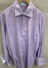 Robert Graham Purple Solid 100 Cotton Embroidered Men's Dress Shirt 42 16.5