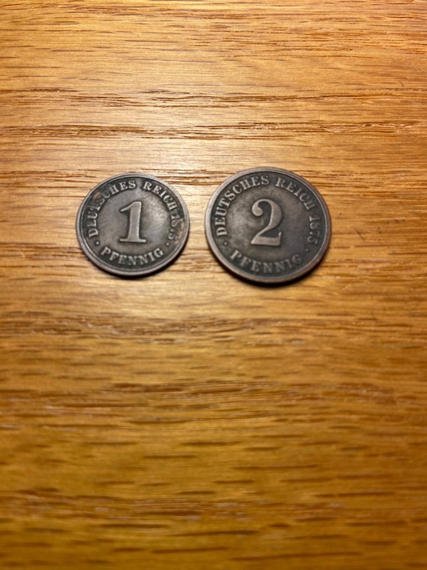 German Coins 1 Pfennig & 2 Pfennig 1875 A Lot of 2