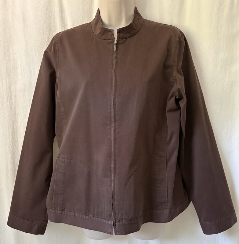 EILEEN FISHER Casual Zipper Jacket Chocolate Brown 100% Cotton - M