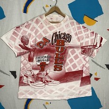 Vintage 90s Chicago Bulls Tshirt AOP 2XL NBA Sneakers Single Stitch Thin Rare