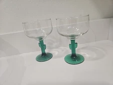 2 Libbey Green Cactus Stem Margarita Glass 12 oz