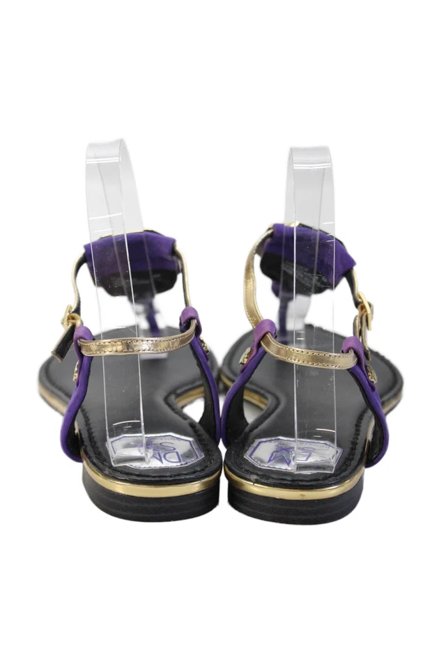 Sandalias de Tanga Donald J Pliner Mujer Cuero Tono Dorado Detalle Púrpura Talla 8 Foto 3 de 4