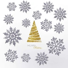 50 Pieces Plastic Snowflake Ornaments Glitter Christmas Snowflakes Hanging DI...