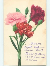 Pre-Linen foreign BEAUTIFUL PINK AND RED CARNATION FLOWERS : clearance HL7871