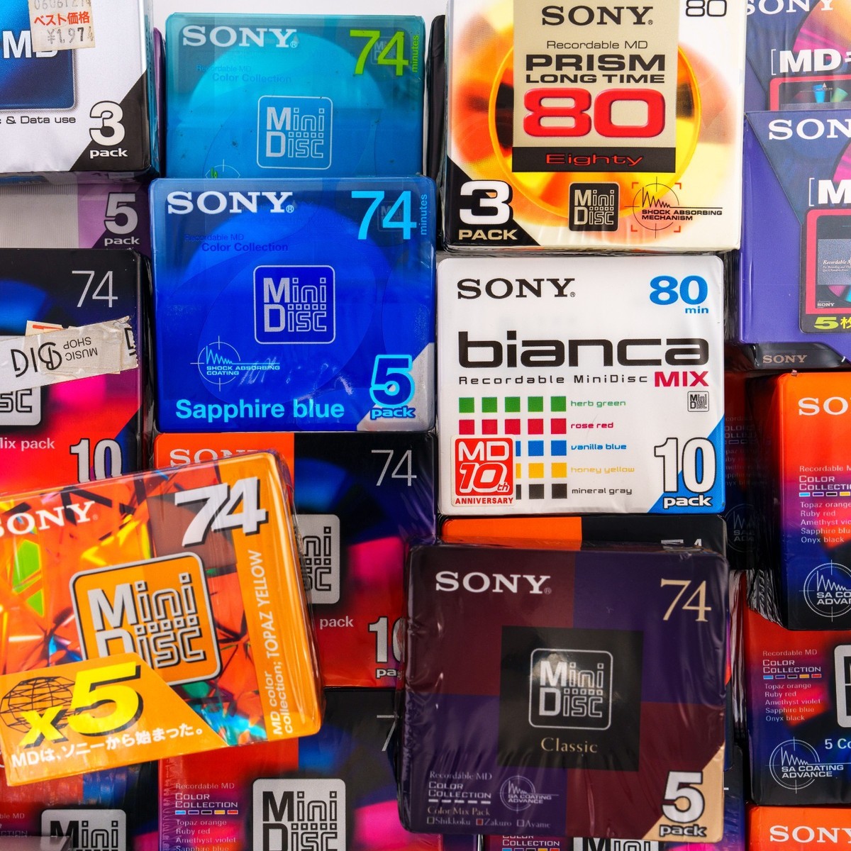 NEW!] SONY Blank MD MiniDiscs Media ES, COLOR, PRISM, BIANCA NEGIE