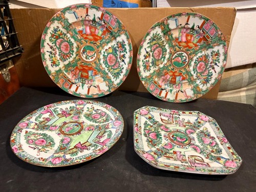 LOTE DE 4 PLATOS ROSA FAMILIAR 10 1/8", 9 1/4", CUADRADO 8 1/8"