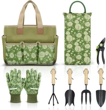 Colwelt Garden Tools Set, 8 Piece, Heavy Duty Gardening with Green 