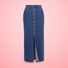 Vintage Y2K Mudd Button Front Denim Maxi Skirt Front Slit Blue Festival Boho 9