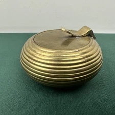 VINTAGE Brass Ribbed Pocket Travel Tobacco Cigarette Ashtray Art Deco USA 2.75”