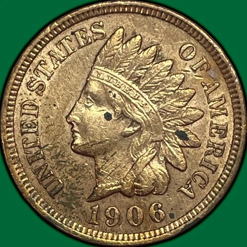 1906 Indian Head Cent Almost Uncirculated AU Coin, Cleaned #32737