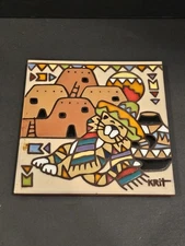 Southwestern Earthtones Siesta Cat Krit Tile Trivet Art
