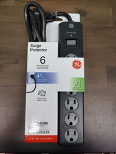 NEW GE Surge Protector 6 Protected Outlets In White 3ft Cord or Black 4ft Cord