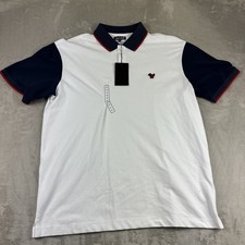 Bad Birdie Pique Golf Polo White Dark Navy Red Shirt Short Sleeve USA Men's XL