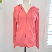 REI Women  s Workout Jacket Size Medium Full Zip Hooded Front pockets Coral