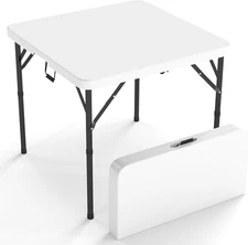 Real Relax Folding Table, 34" Square Portable Card Table with Handle and Removab