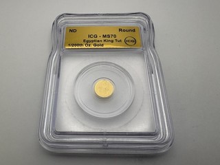 ICG Certified Egyptian King Tut 1/200th oz Gold Round MS 70 A102