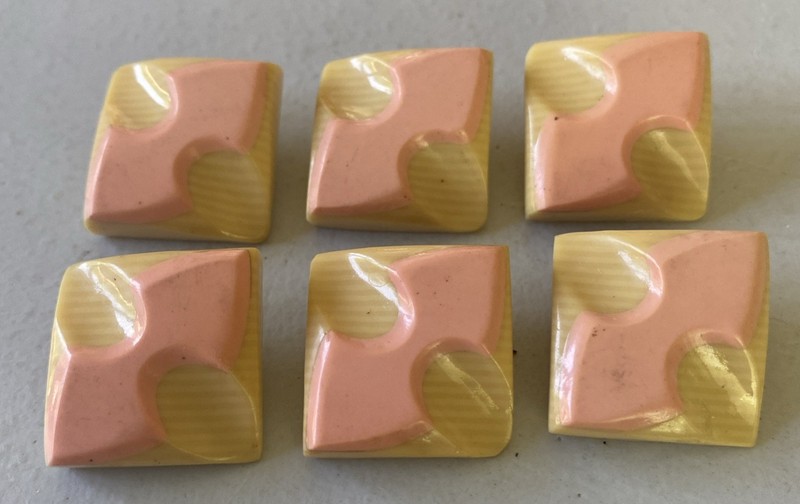 Vintage Square Shank Pink & Cream Buttons Lot Of 6
