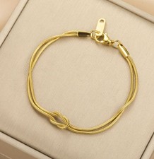 Damen Armband Gold Silber Halskette Set Edelstahl Liebe Karma Knoten Schlangenke