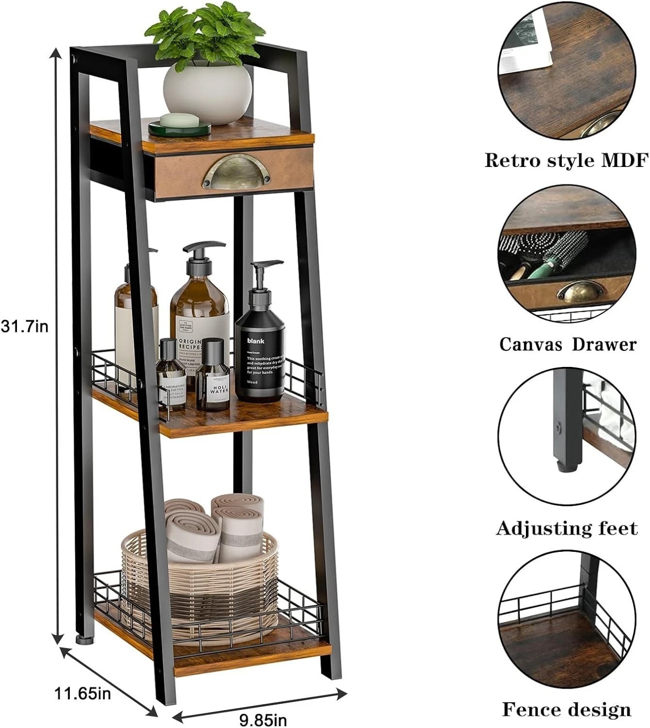 Rustic Brown Bathroom Shelf with Drawer