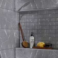 Elegance Grey Gloss Marble effect Ceramic Mosaic tile sheet, (L)300mm (W)300mm