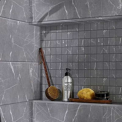 Elegance Grau Glanz Marmoroptik Keramik Mosaik Fliesenplatte, (L)300mm (B)300mm