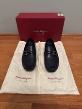 Salvatore Ferragamo Men  s Navy Leather Loafers Size 9