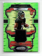 2023 Panini Prizm #PJ-BR Bijan Robinson Premier Jerseys Neon Green Pulsar