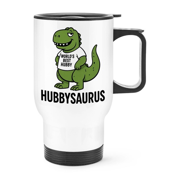 Gift Base Tasse FüR Unterwegs Hubbysaurus T Rex Rude Dad 14Oz Weiß Edelstahl-image