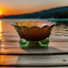 Antique Leaf and Beads Northwood Green Carnival Glass 3 Footed Bowl 7”W X 3.5”T