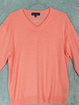 Hart Schaffner Marx Extra Fine Merino Wool V Neck Sweater Mens L coral