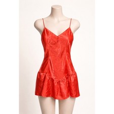 Vintage Victorias Secret Gold Label Red Satin Babydoll Slip Dress Large 90s Bow