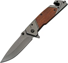 Rite Edge Rescue Linerlock Folding Knife Stainless Blade Wood Handle - 300529