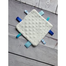 Baby blue white mini travel size tag lovey blanket mink dot fabric handmade new
