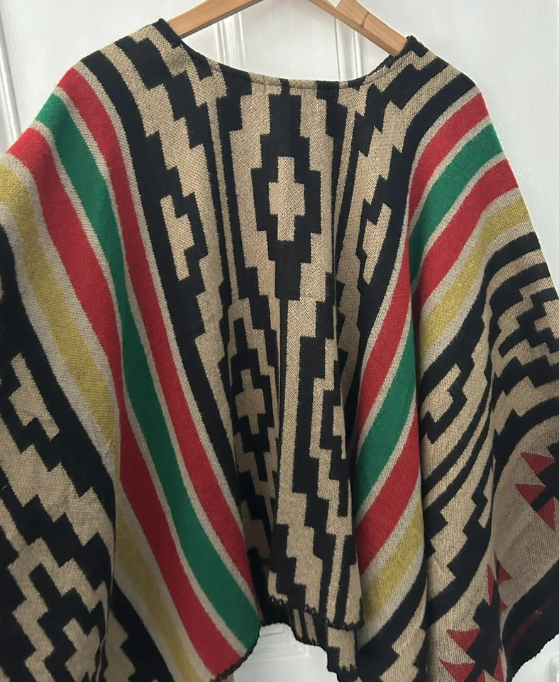 Cherry Koko Poncho Aztec Mexican Blanket Wrap Oversized Size O/S - Image 2 of 4