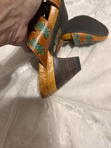 Spring Step L'Artiste Carlina Sandals Sz 5 (35) Brown Blue/Green Block Heel - Picture 9 of 9