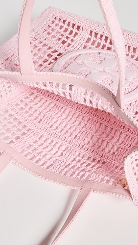 Tory Burch Ella Hand Crocheted Small Raffia Tote ~NWT~ Rosette - Picture 2 of 5