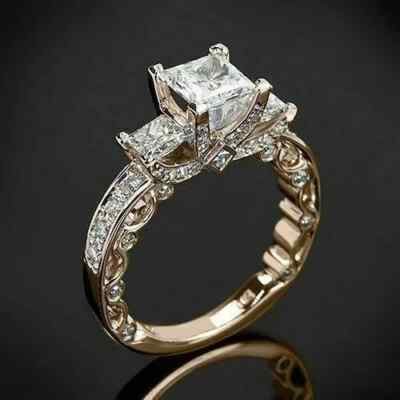 2 Ct White Princess Cut CZ Art Deco Wedding Rings In Solid 925 Sterling Silver