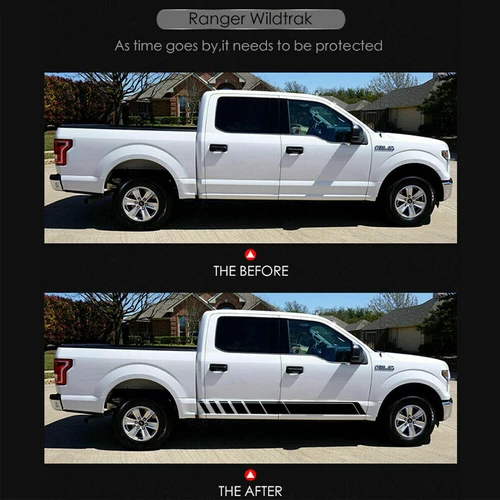 2x Black Truck Side Door Skirt Vinyl Sticker Stripe Graphic For Ford F-150 Etc - Picture 6 of 6