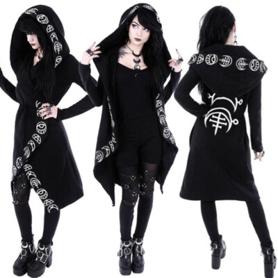 Halloween Damen Gothic Witch Hoodie Kapuzenjacke Mantel Punk Zip Sweatshirt Tops