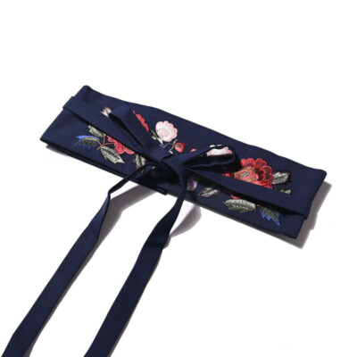 Vintage Style Women Floral Embroidered Wide Belt Casual Belt Fashion